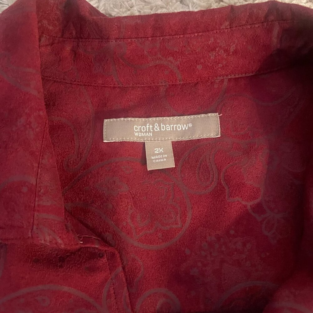 Croft & Barrow Red Paisley Zip Jacket Women 2X Lightweight - Picture 4 of 8